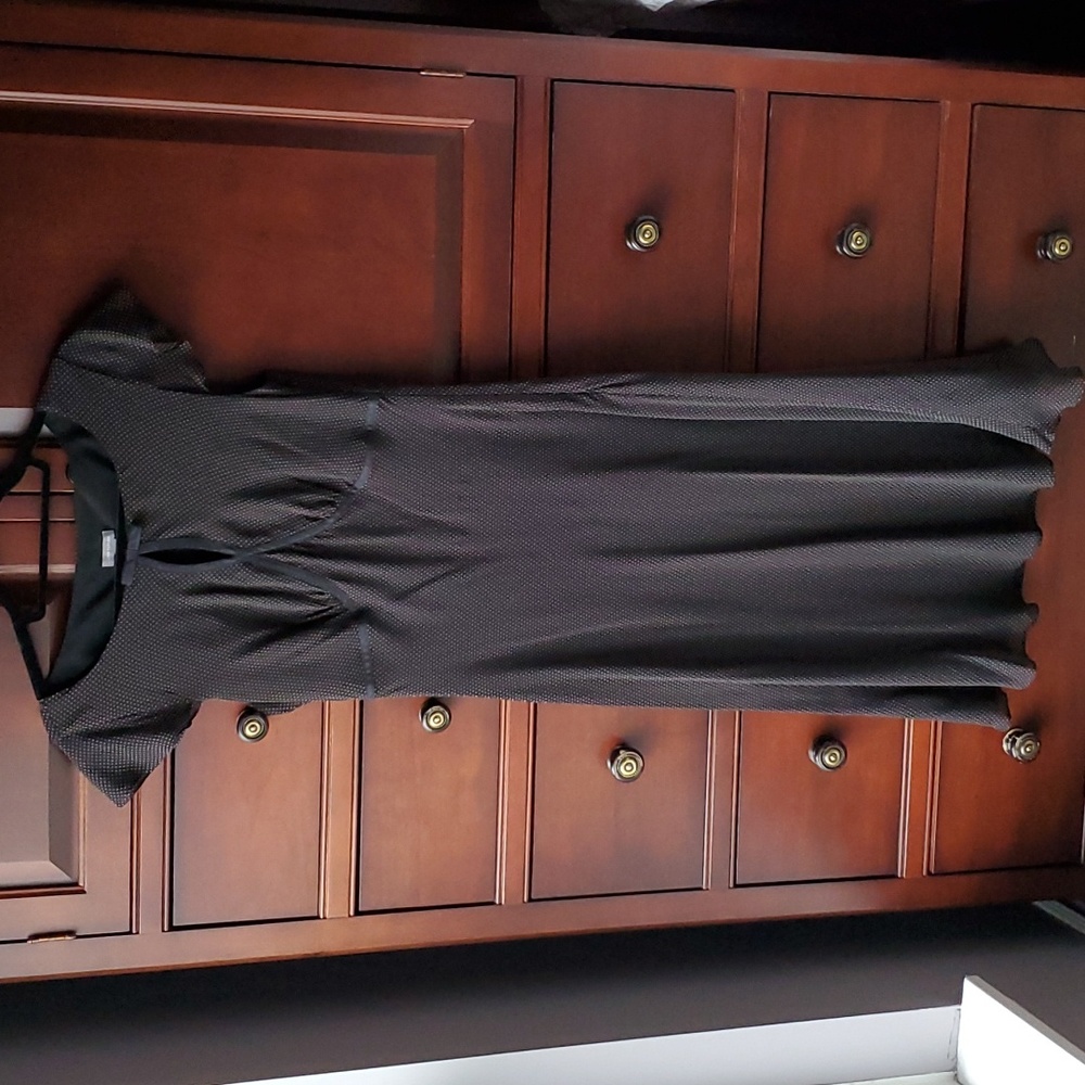 Ann Taylor - Silk dress with cap sleeves. Size: 2. Cream dots/black background.